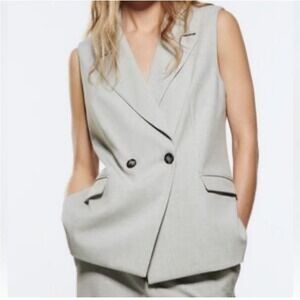 Zara Grey Double Button Collared Menswear Style Vest